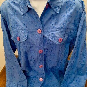 BLUE LONG-SLEEVED BLOUSE BY KEREN HART, SIZE LARGE
